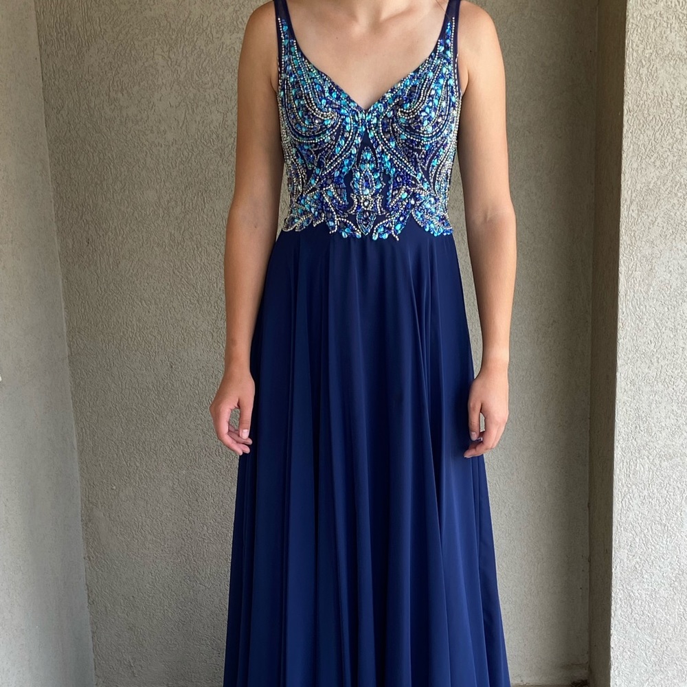Elegant navy formal evening gown
